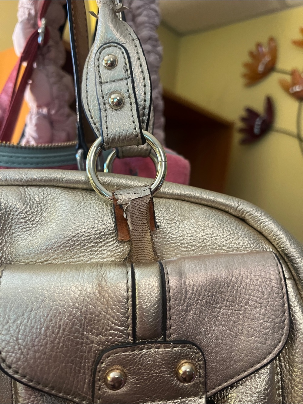 Franco Sarto Metallic Silver Double Front Pocket Shoulder Bag - Picture 4 of 4